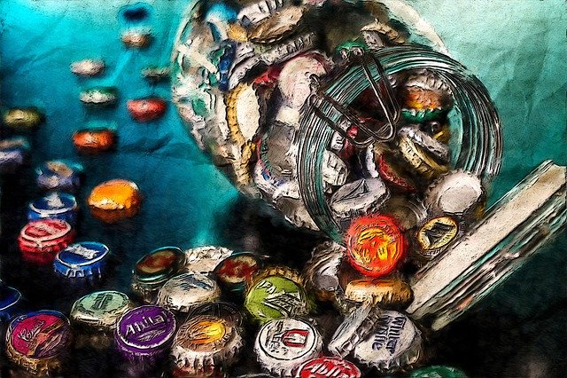 a jar full of bottle cap collection which can add to home storage